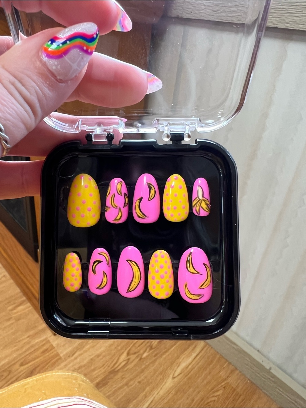 Hand Painted Pink & Yellow Banana Pop Press-On Nails